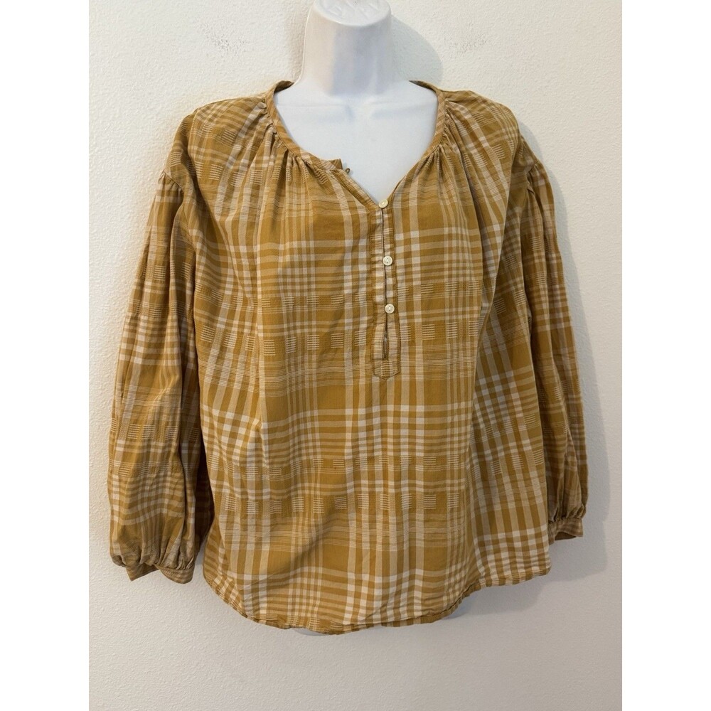 Universal Thread Top Womens Large Gold Peasant Blouse Balloon Sleeve Fall EUC